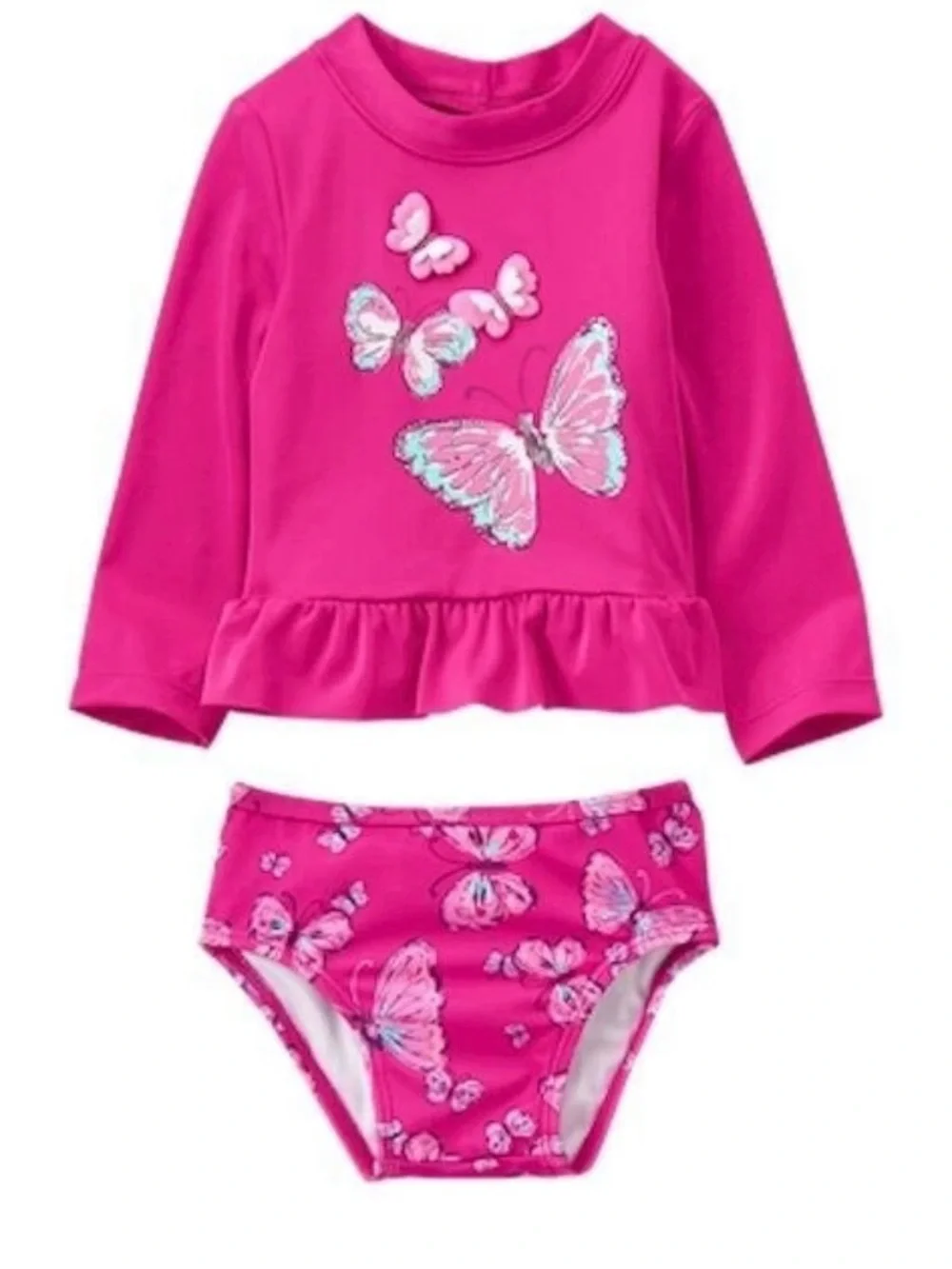 GYMBOREE Girls 2T Hot Pink Butterfly Rashguard Swim Set NWT